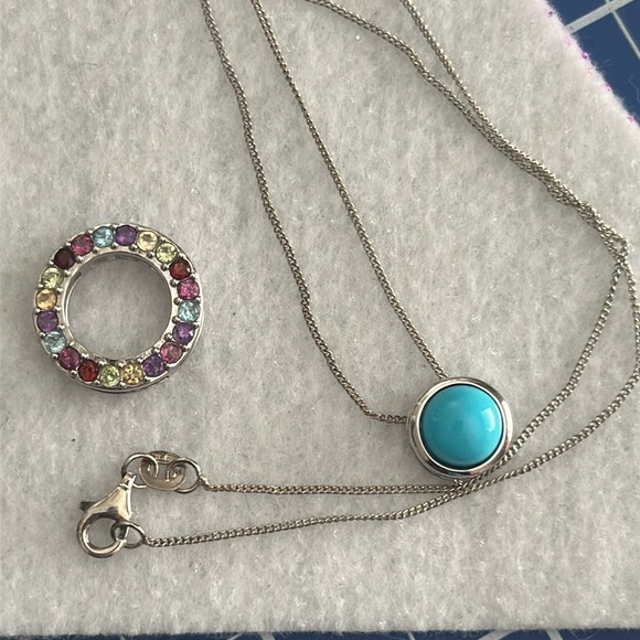 AMERICAN Natural Sleeping Beauty Turquoise and Multi Gemstone Halo Pendant - Picture 8 of 8